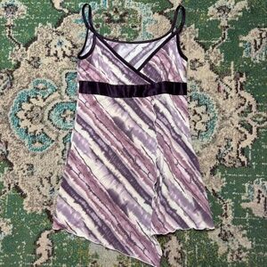 Purple and White Y2K Mini Dress or Blouse Silk Accent Cami